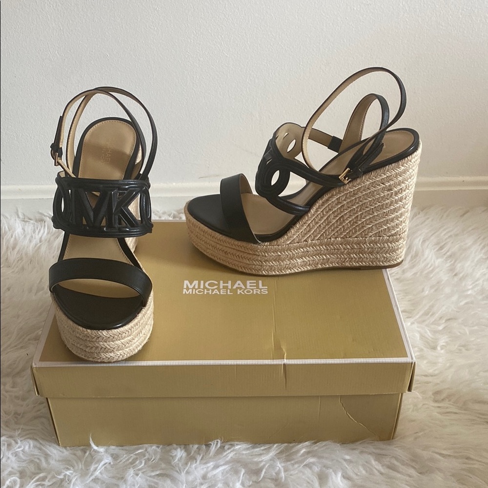 Michael Kors Black Espadrille Wedge Sandals